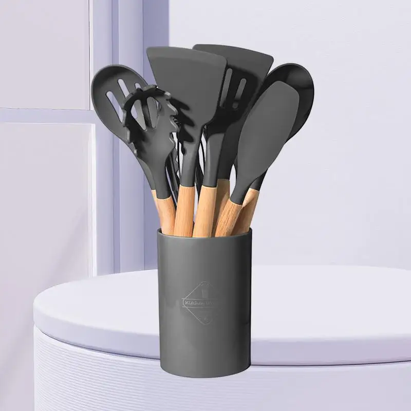 

Enhance Your Kitchen With This 11 Piece Silicone Non Stick Cooking Set Featuring Wooden Handles Ideal Kitchen Utensils For All