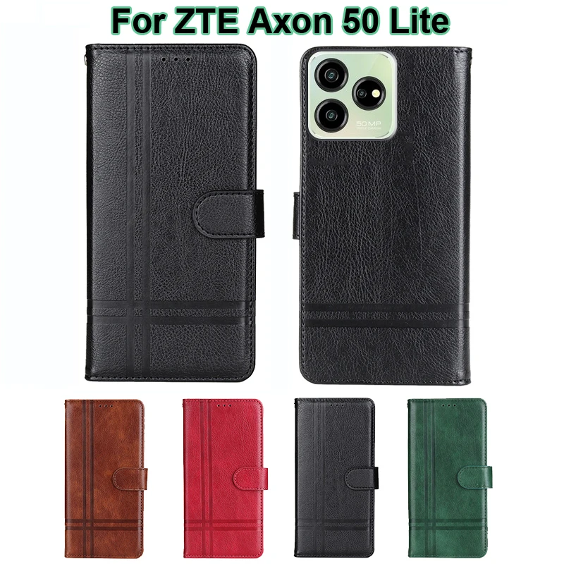 

Fashion Phone Case For ZTE Axon 50 Lite чехол Book Stand PU Leather Capa Flip Cover For Capinha ZTE Axon 50 Lite 8050 Funda 6.6"