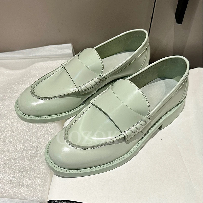 

Autumn Concise Style Leisure Shoes New Sewing Upper Design Round Toe Female Loafers Genuine Leather Material Women Single Shoes