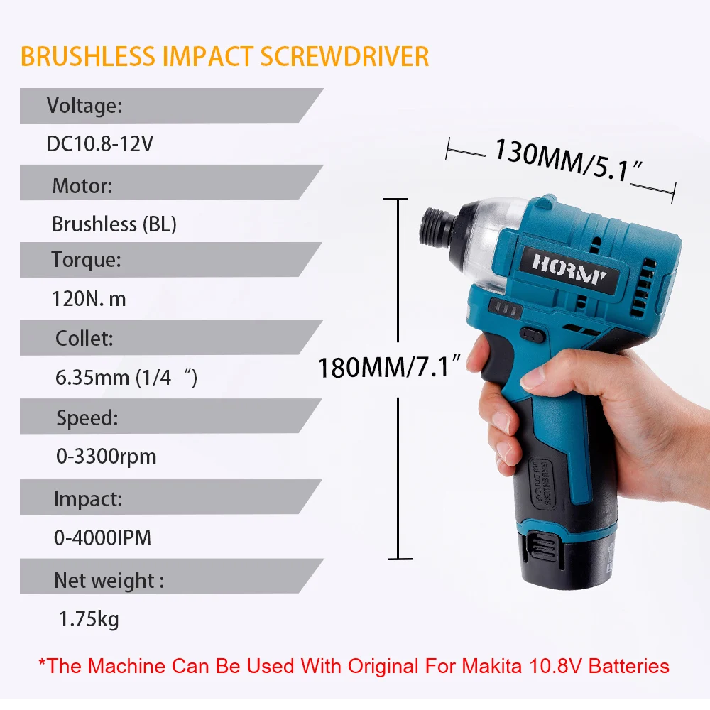 Makita-Perceuse à percussion électrique sans fil, sans balais, 120N.m,  vitesse variable, outil électrique avec magnétique, batterie 12V -  AliExpress