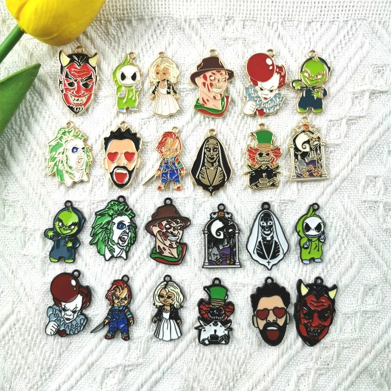 

ApeUr 10pcs Cartoon Skull Enamel Metal Charms Halloween Ghost Pendants For Jewelry Making DIY Earrings Accessory