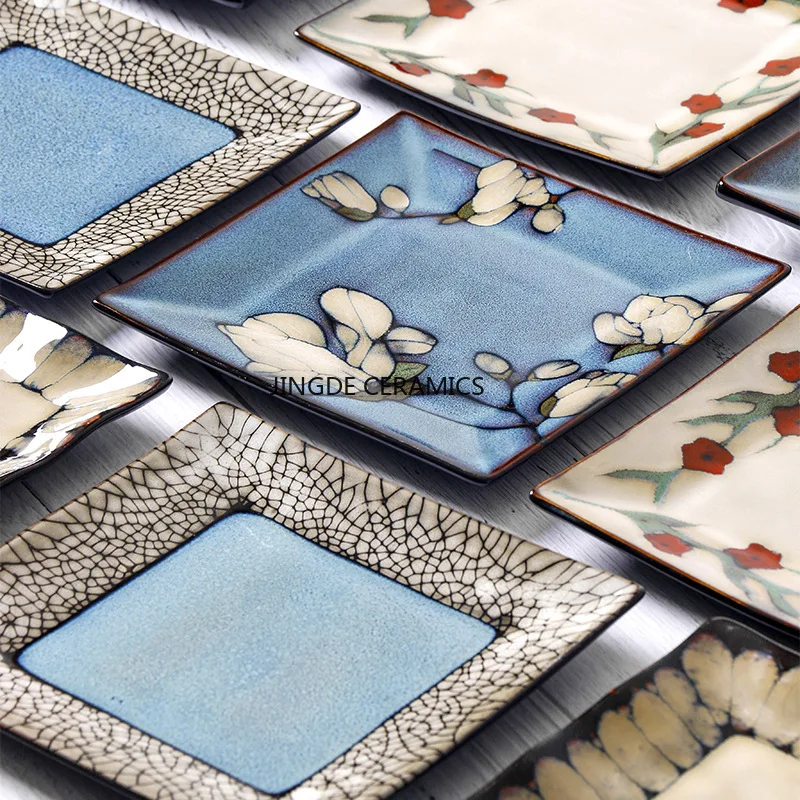 1pc 손으로 그린 ??세라믹 사각형 플랫 플레이트 스시 플레이트 Underglaze 컬러 접시 주방 용품 저녁 식사 접시, 가정 용품