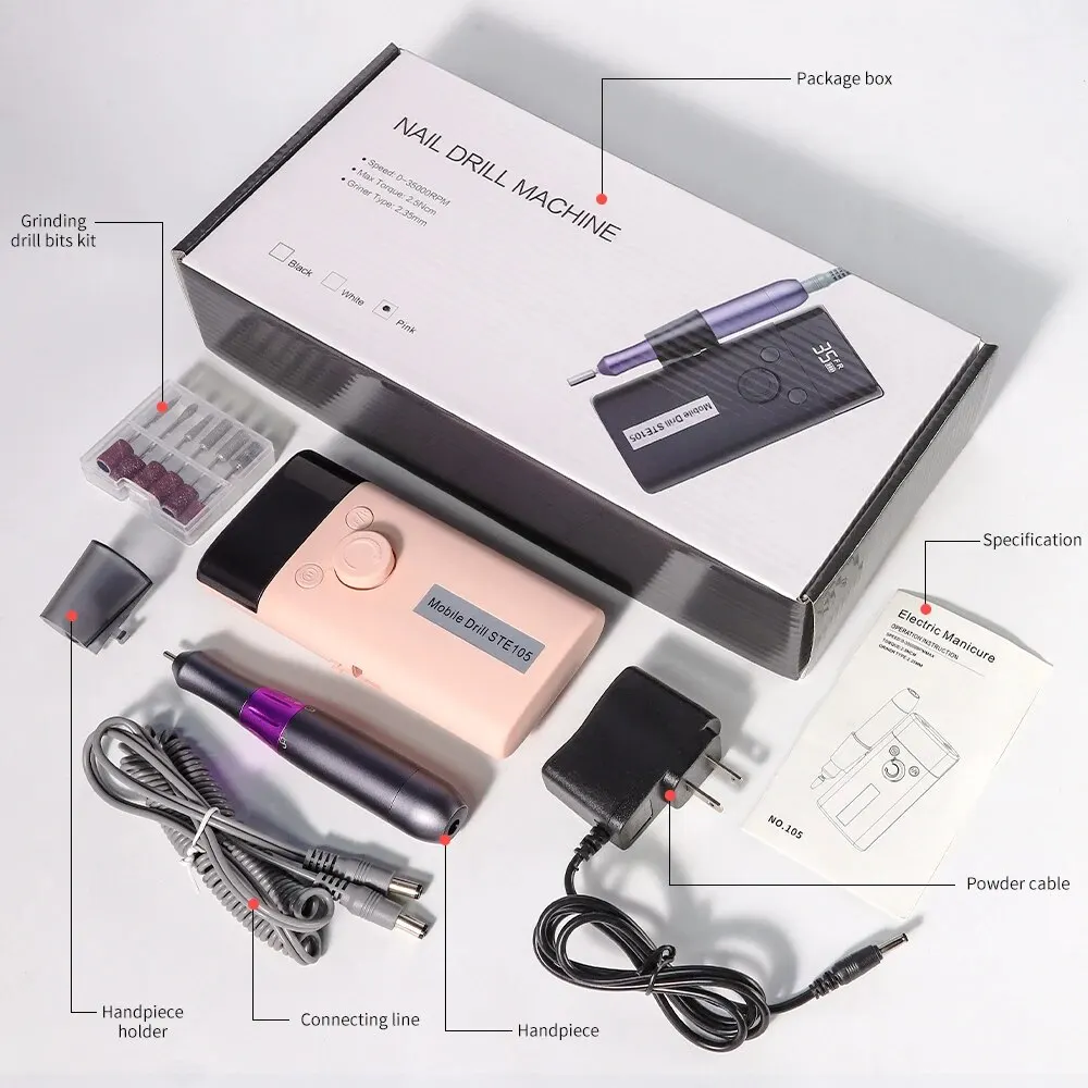 35000RPM Portable Rechargeable Nail Drill Machine With LCD Display Nails Sander For Manicure Acrylic Gel Polish Nail Tools 6