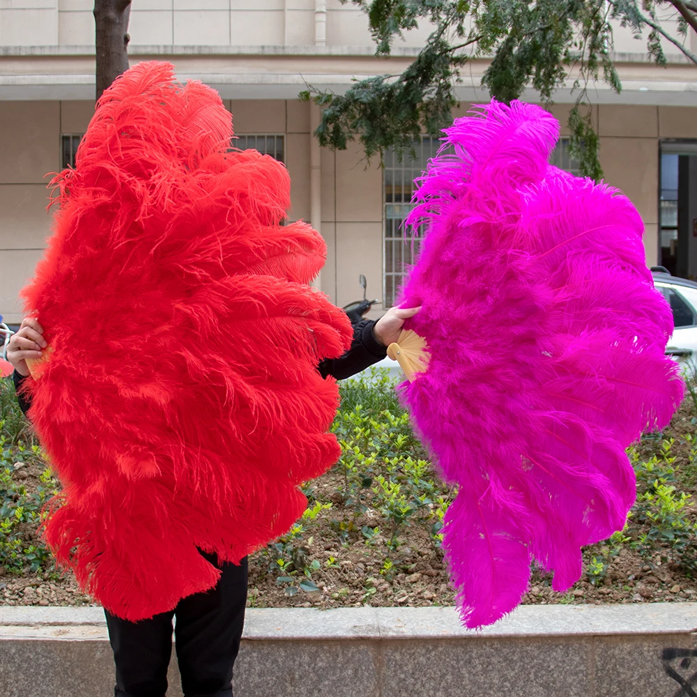 

Colored Ostrich Feathers Fan 60cm Colorful Handheld Plumes Fan Dancer Party Performance Ornament Stage Props Crafts Plume 1/2PCS