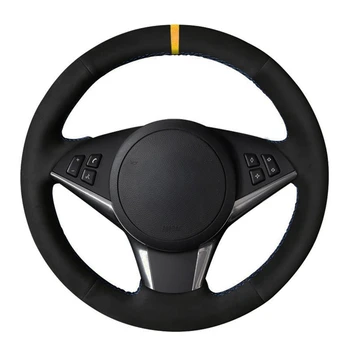 Coprivolante per auto fai da te cucito a mano in pelle scamosciata nera morbida per BMW E60 530d 545i 550i E61 E63 E64 630i 645Ci 650i 2004-2009
