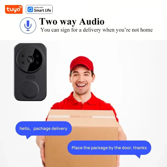 Tuya-Campainha doméstica inteligente com câmera, Wi-Fi, sem fio, DC, AC, alimentada por bateria, Bell com vida inteligente, preto 4