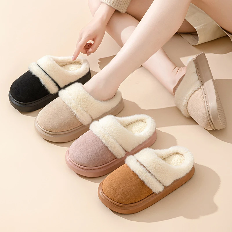 New Fur Slippers For Women Winter Fluffy Fashion Warm Thick Sole Plush Cozy Slides For Home Indoor Platform Cotton Shoes 4
