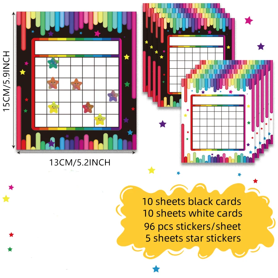 20 Sets of Classroom Reward Charts, 2 Designs, Includes 480 Pcs Holographic Rainbow Star Stickers, Suitable for Classroom - 2