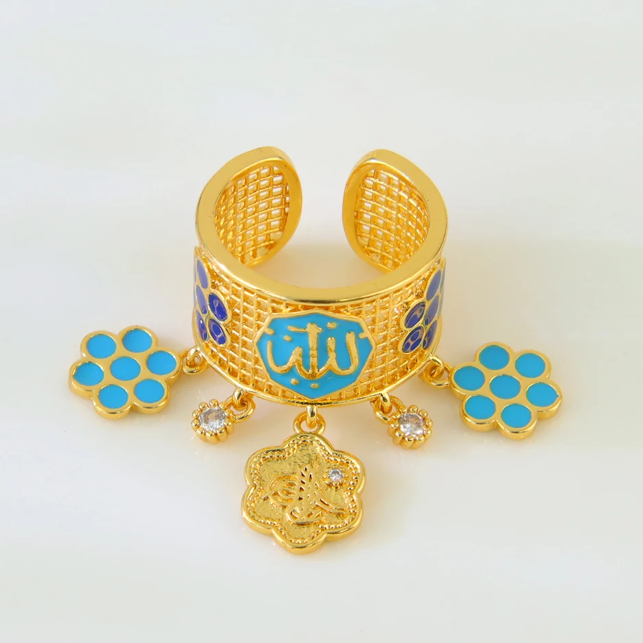 Luxuriöse arabische Design-Goldringe, 21 Karat vergoldet, Dubai, islamischer, exquisiter Paarring, äthiopische Frauen, täglicher Party-Schmuck, Geschenke – Detail 10