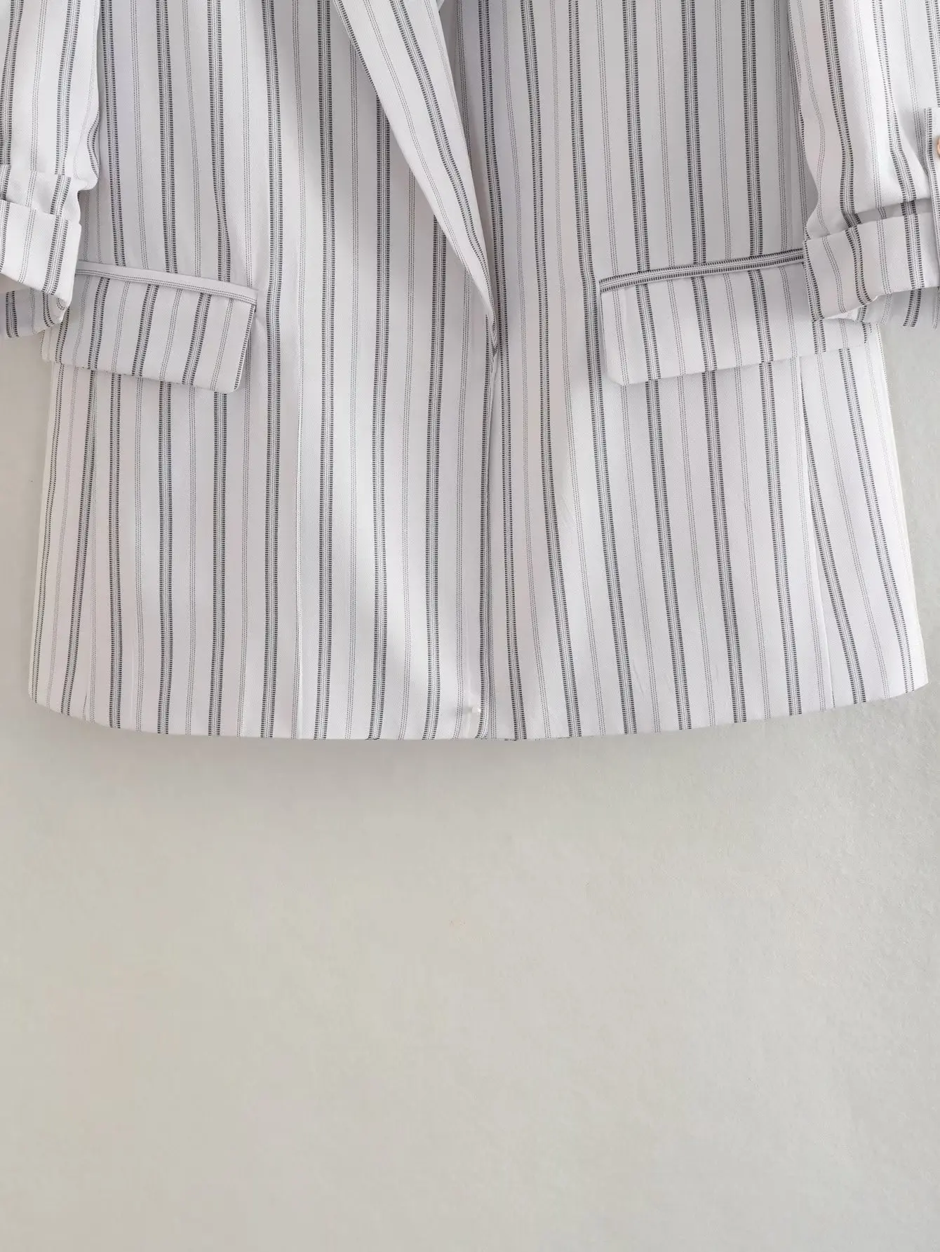 Dave&Di Fashion Office Lady Vintage  Roll Up Sleeve Striped Casual Blazers Women Jacket