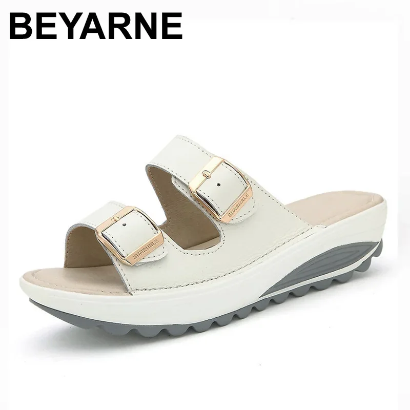 Comfortable Women Sandals Genuine Leather Slip on Open Toe Summer Beach