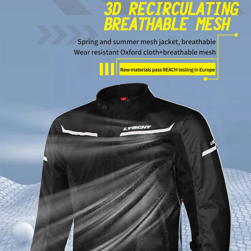 LYSCHY Motorcycle Jacket Summer Mesh Breathable Reflective Motorbike Jacket Men CE Anti-drop Wear-resistant Moto Cycling
