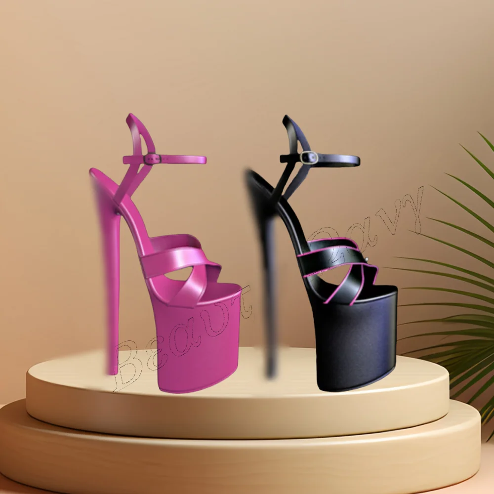 

Pink Spike Heel Platform Sandals Ankle Buckle Sexy Style Shoes Chunky High Heel Shoes for Women Shoes 2024 Zapatos Para Mujere