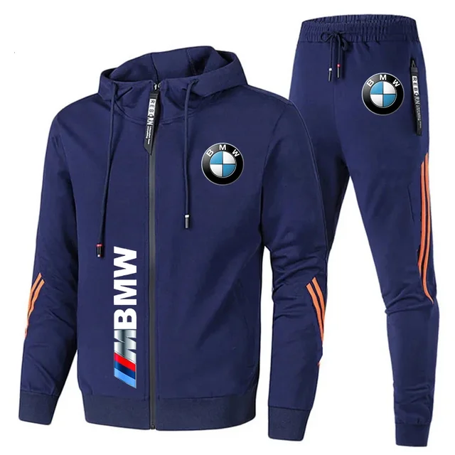 2024 New Men's BMW Tracksuit BMW Logo Casual Clothing Men Motorcycle Jacket Hooded Sweatshirt+Pants 2 Piece Sportswear S-3XL