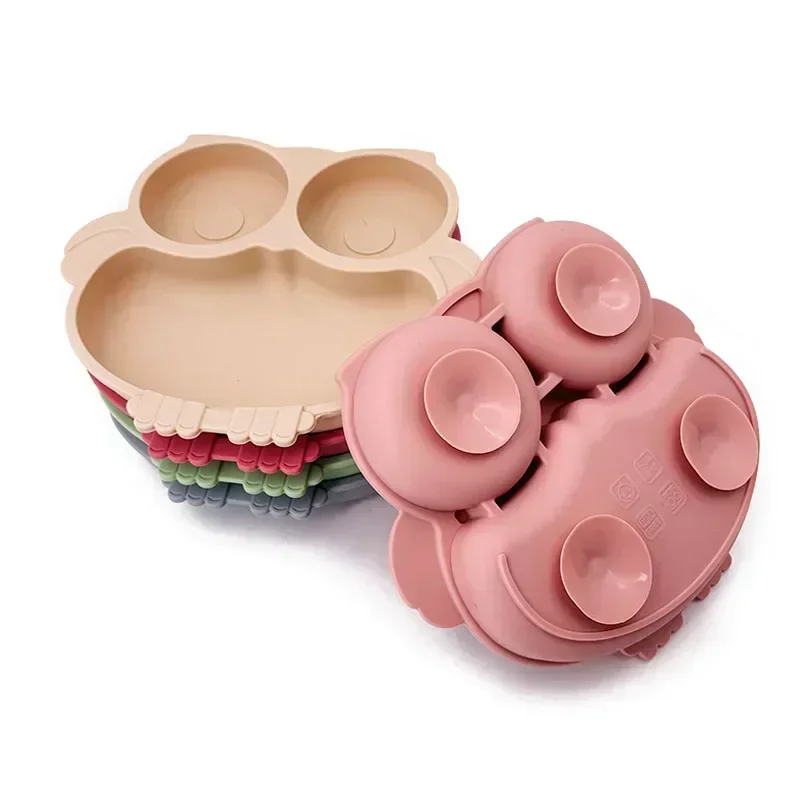 Silicone dining plate silicone meal set silicone feeding set silicone feeding bowl baby tableware set divided dinner plate children feeding tray BPA Free Silicone Baby Dining Plate Cute Owl Children Dishes Suction Plates for Toddlers Baby Training Feeding Sucker Bowl