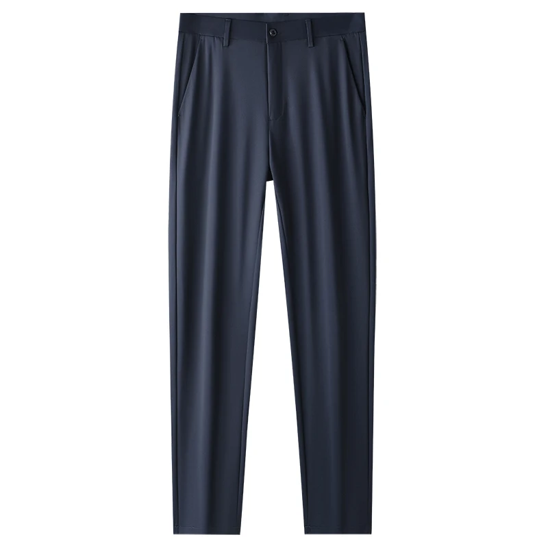 High-End Business Casual Pants Men's Summer Thin Ice Silk Cool Straight Slim Elastic Silky Daily Office Suit Pants