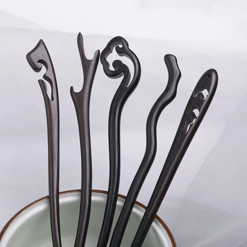 Vintage Black Wood Bridal Hair Sticks For Women Hair Ornaments Ethnic Wooden Pins Clips Head Jewelry Accessories hair stick