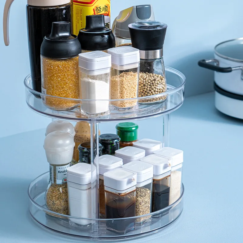 Storage Box Spice Rack Storage Tray Rotating Storage Organizer Rotating Stand 360 Rotation Cabinet Turntable Organizer Storage Spice Rack Drink Cosmetic Storage Rack PET Kitchen Turntable Bathroom Tray