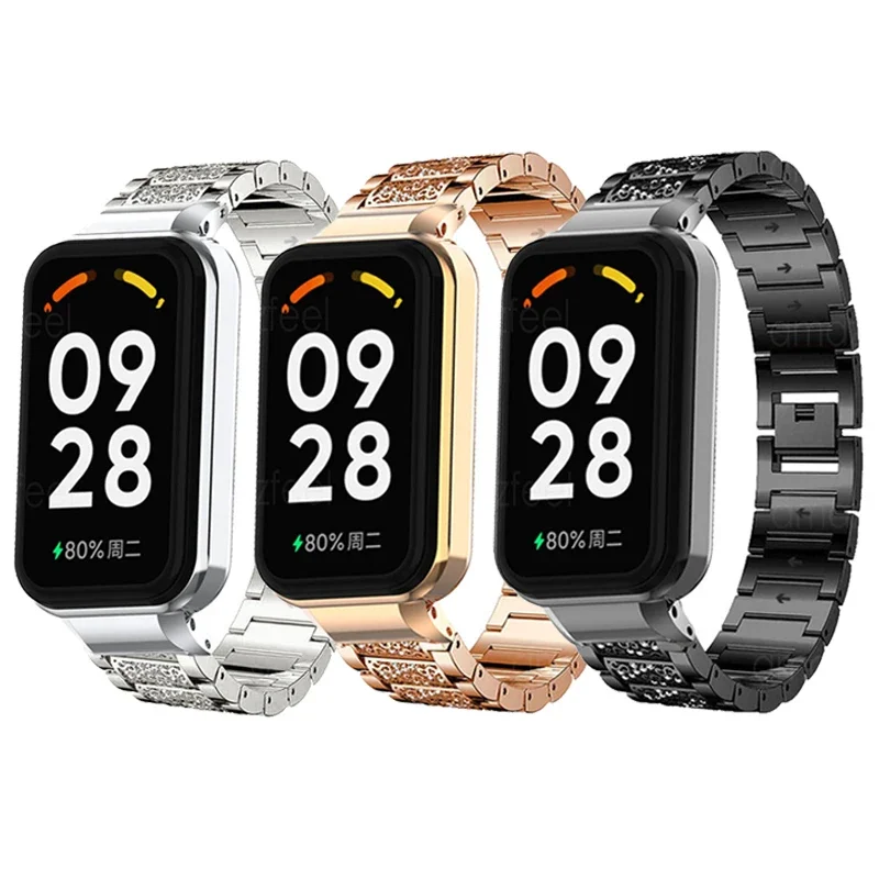 

Браслет для Xiaomi Mi Band 8 active, металлический бриллиантовый ремешок для Redmi Smart band Pro / Band 2, сменные браслеты