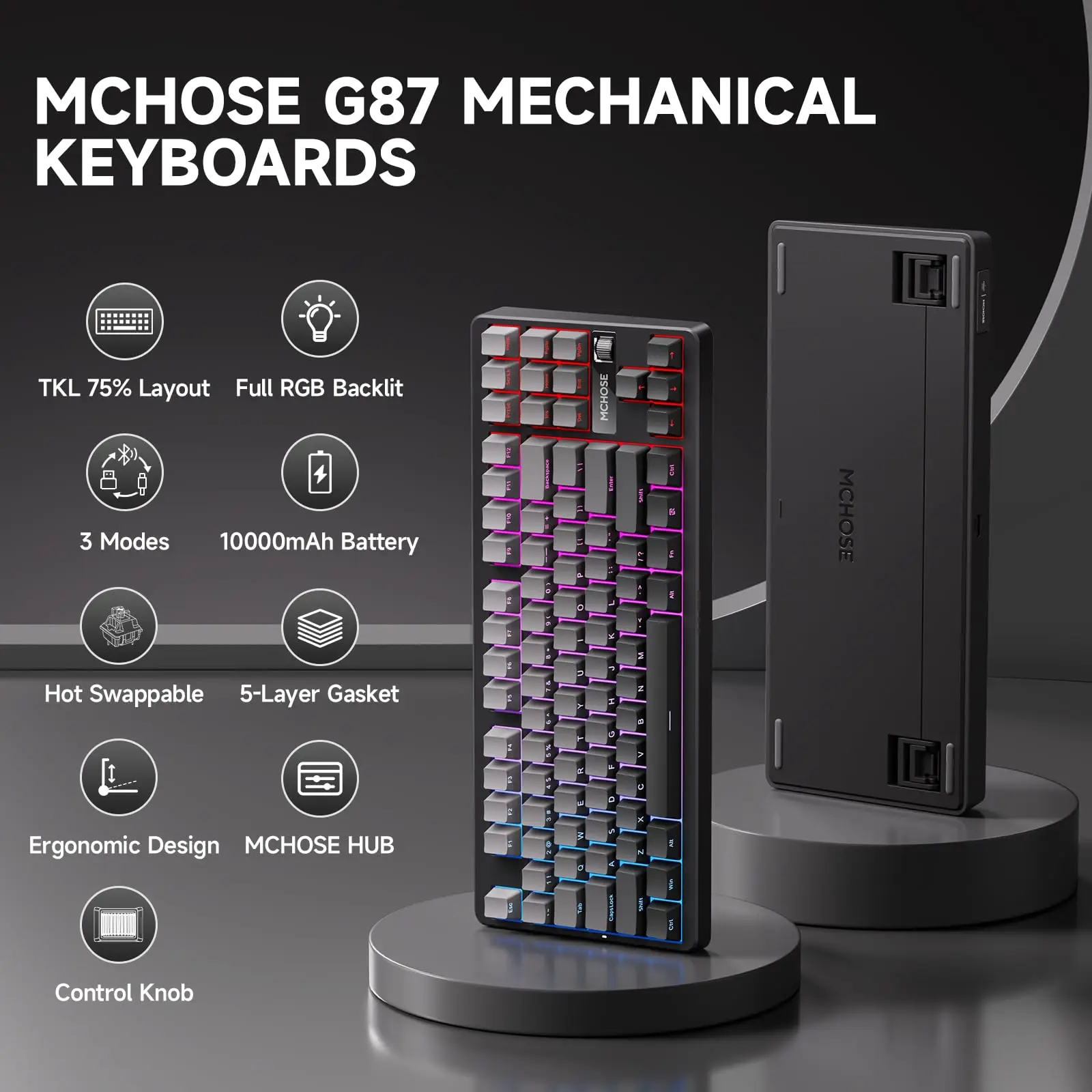 MCHOSE G87キーボード 本体 MCHOSE G87 Wireless Gasket Mount Custom Mechanical Keyboard