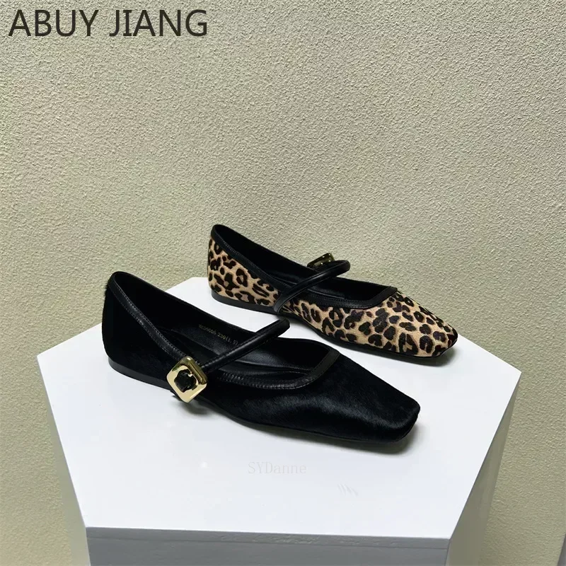 

Fashion Women's Flat Shoes Round Toe Leopard Print Shoes Casual Breathable Slip-on Flat Outdoor Ladies Mary Jane Shoes