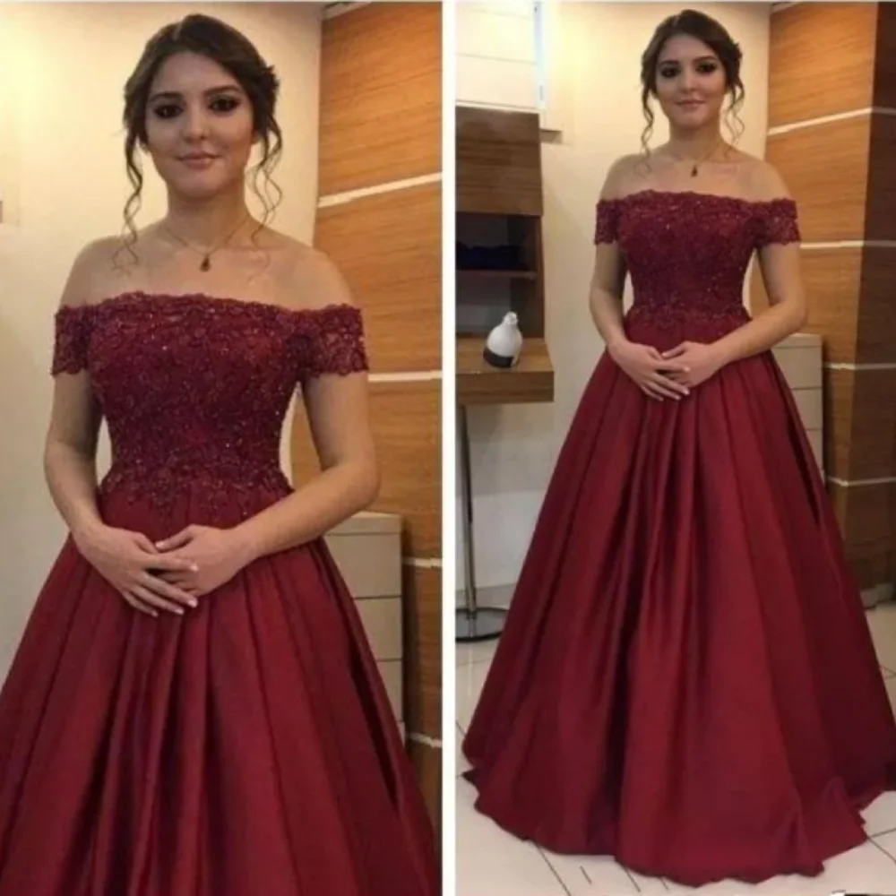 

2024 Burgundy Evening Dresses With Appliqued Lace Prom Gowns Cheap A Line Formal Party Dress Robe De Soriree Vestidos De Fiesta