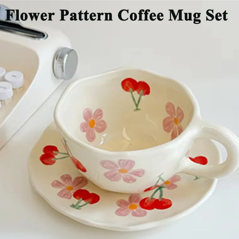 Coffee Cup Saucer Set Teapot Cup Set Flower Pattern Coffee Mug Set Painted Ceramic Coffee Cute Girl Water Hand-painted Underglaze Color Mug Gift for Festivel Present