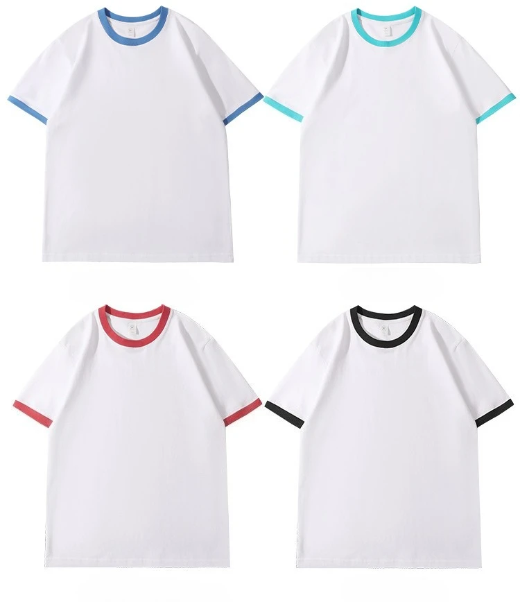 210G Heavy Cotton Men's T-shirt Edge-bumping O-Neck Short-sleeved Man T shirt Contrasting Color Splicing Men T-shirt Tops Tees