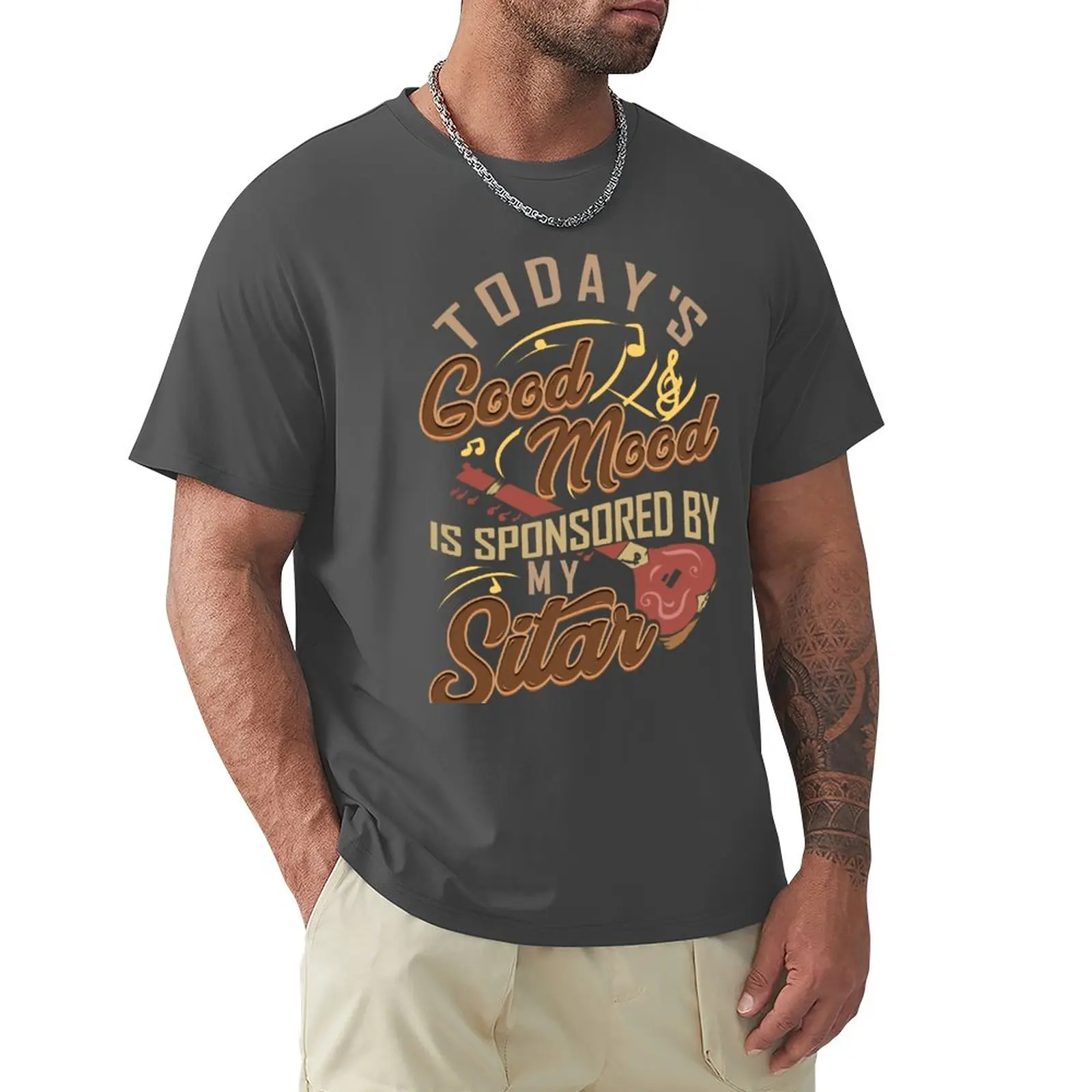 

Today's Good Mood Is Sponsored By My Sitar | String Instrument Design T-Shirt vintage clothes heavy weight t shirts for men
