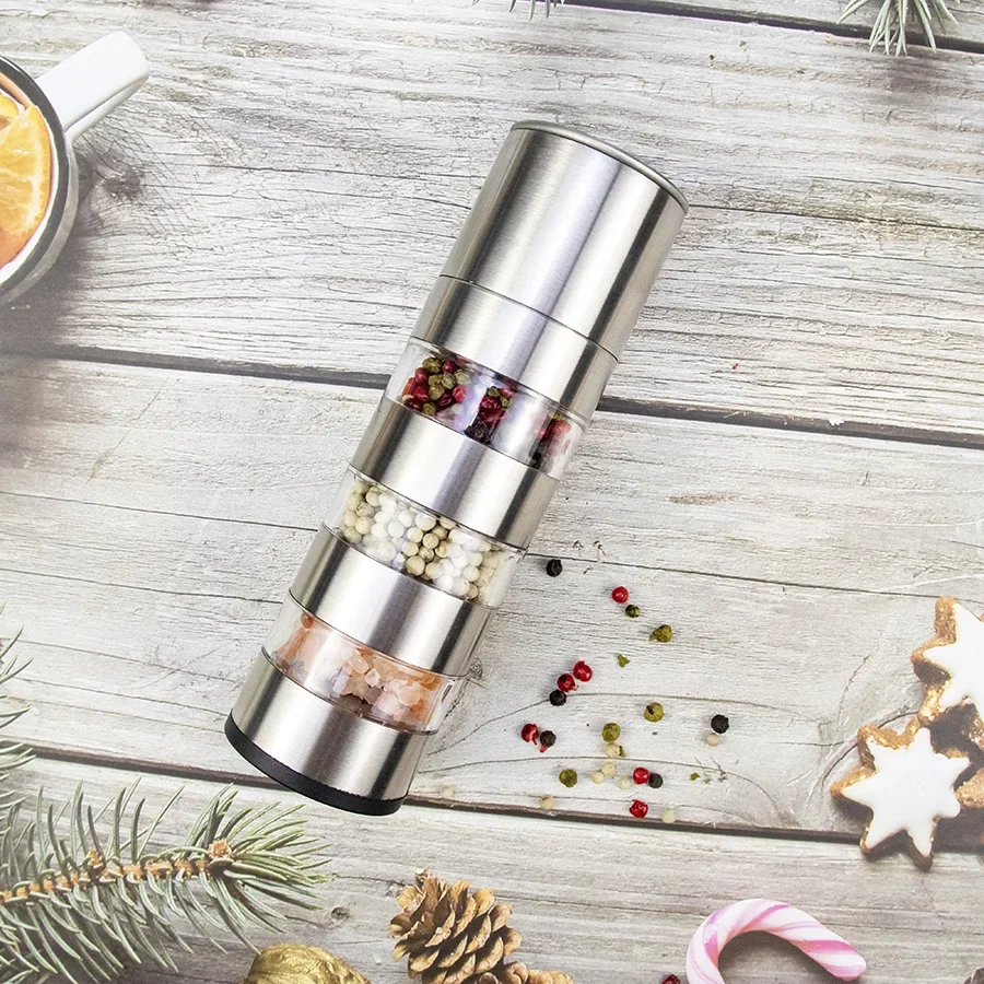 5in1 Pepper Mill Salt and Pepper Gin Stainless Steel Spice Grinder Multi-layer Manual Mill 1pc