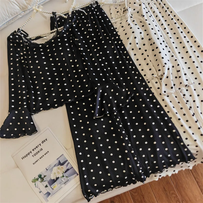 Warme Winter Nachtwäsche Sexy Pyjamas Set Brust Pad Top Hosen Sets Langarm Nachtwäsche Casual Rüschen frauen Hause Kleidung – Detail 13