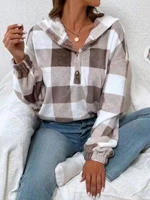 Plus Size 1XL-5XL Women's Fashion Long Sleeve Hooded Sweatshirt Ladies Casual Half Open Collar Button Full Sleeve Pullovers