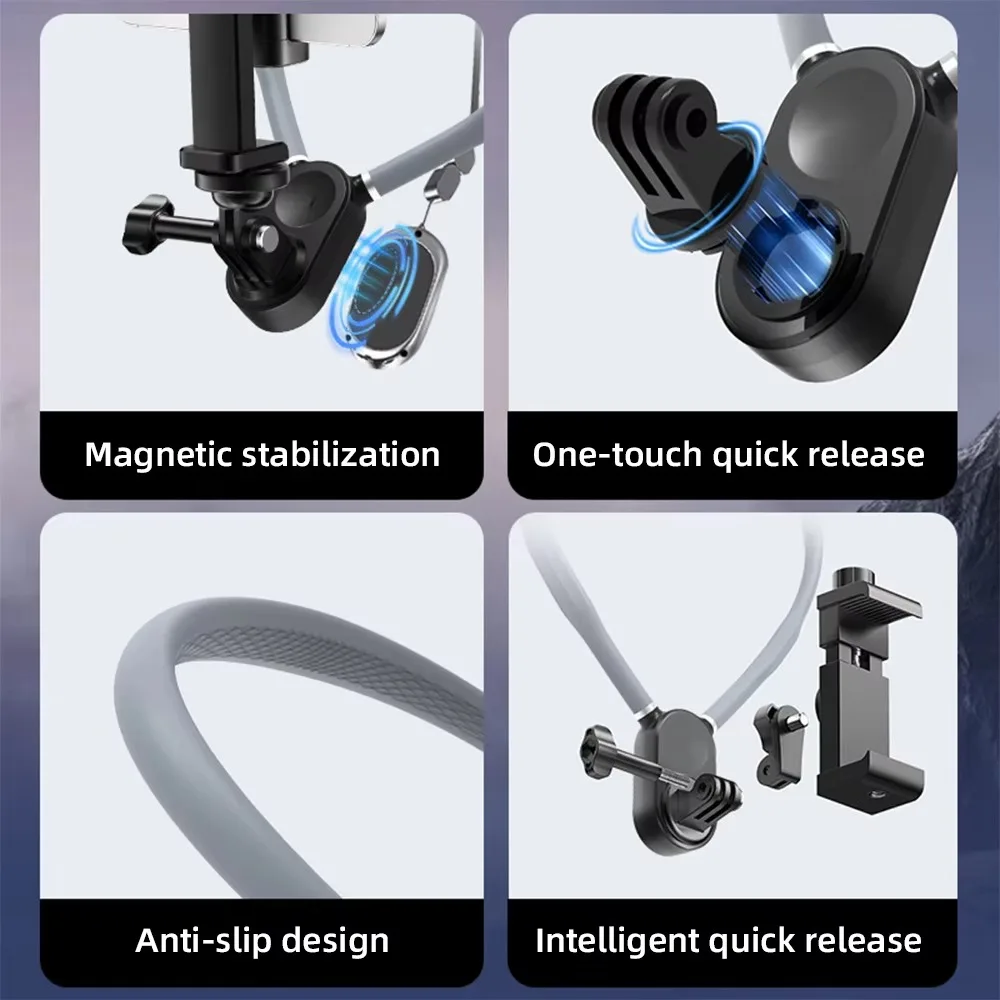 Universal Magnetic Neck Holder with 360° Rotation and Strong Clip – Quick Release Hands-Free Accessory