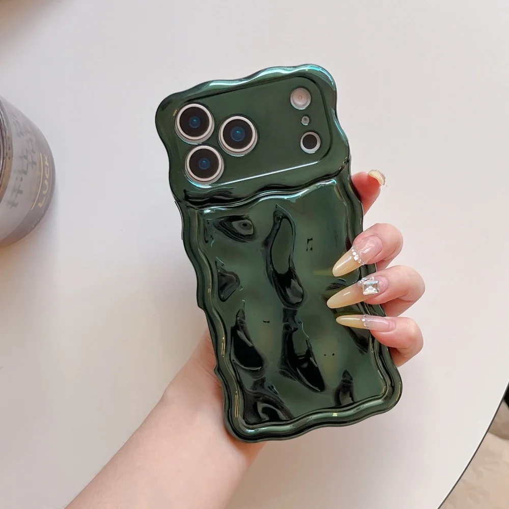 Electroplated Meteorite Patterned Phone Case with Creative Wave Border and Airbag Cover