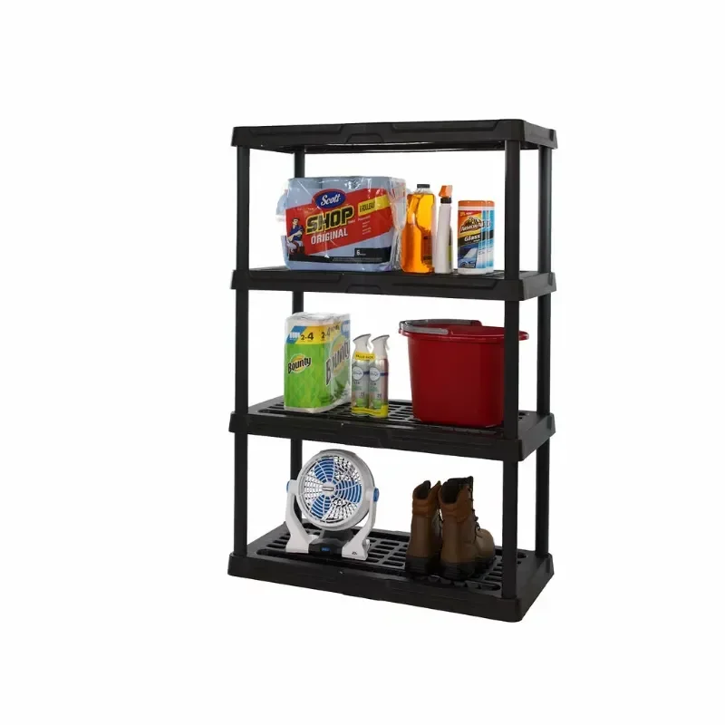 

4 Tier 18" x 36"x 53" Ventilated Plastic Storage Shelf Unit, 600 lbs. Capacity, Black closet organizer