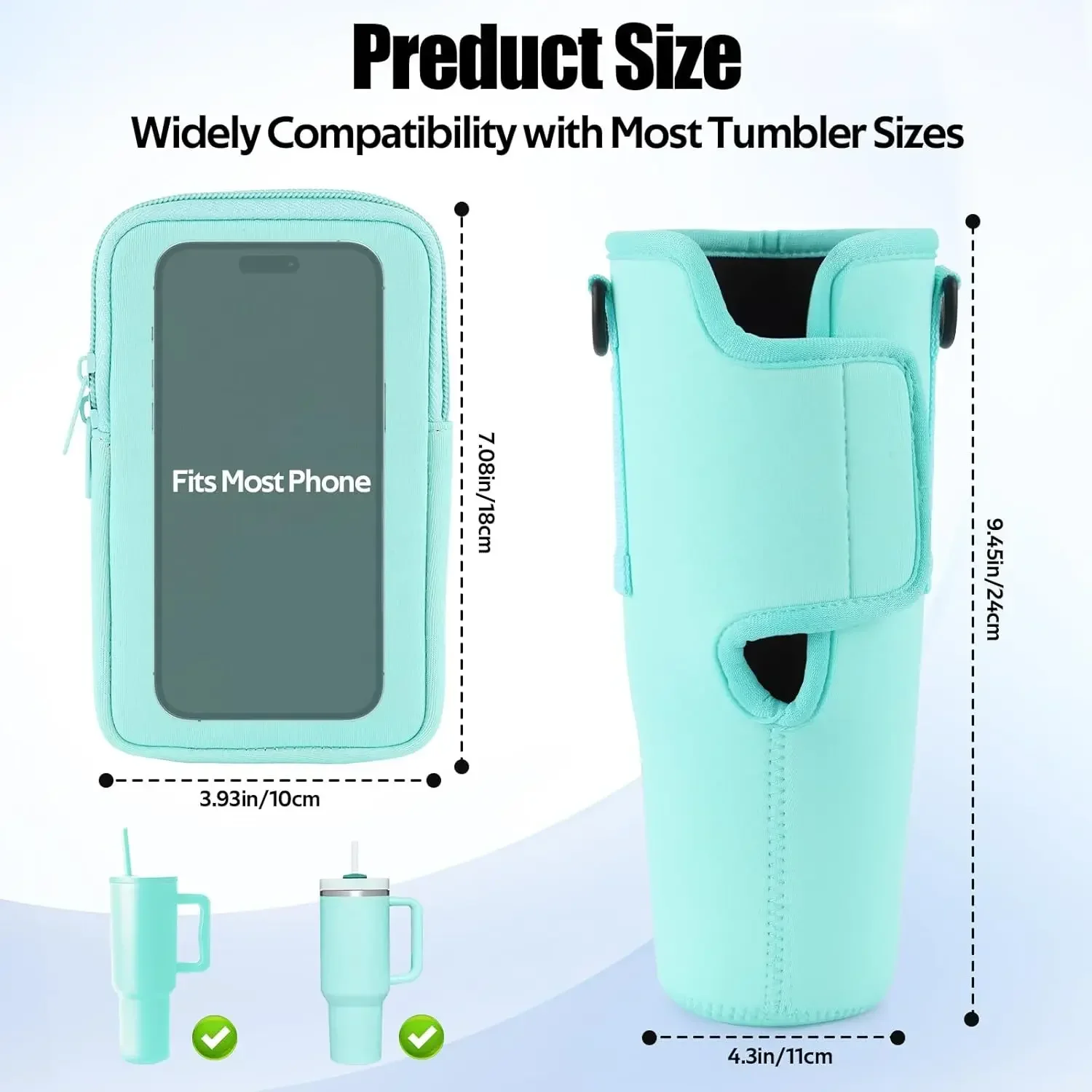 40oz Water Bottle Cover Bag Pouch with Adjustable Straps Neoprene Water Bottle Travel Tote Carrier Bag for Stanley Quencher Cup