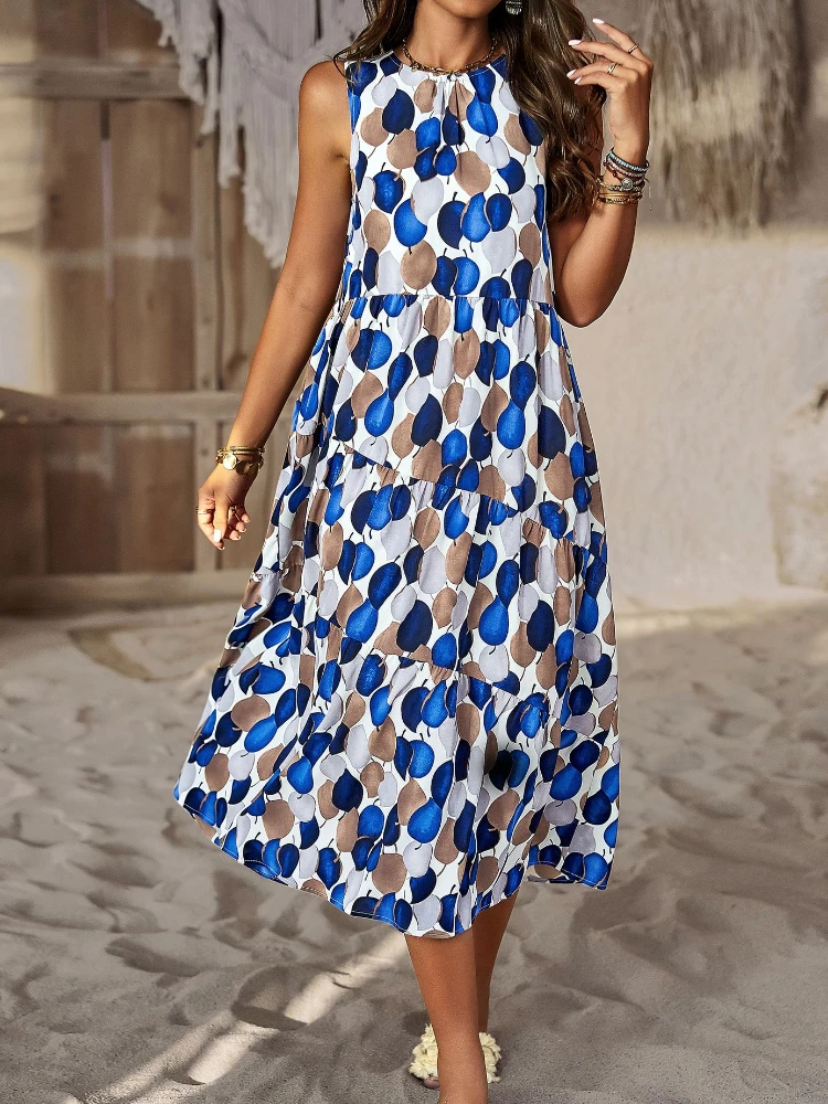 

Black Dress Fashion Women's 2023 Summer Print Polka Dot White Sleeveless Dress Long Skirt Bohemia Beach LOOSE Dress for Women