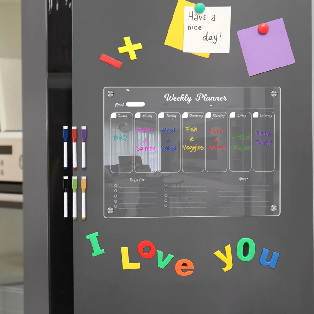 

Clear Acrylic Magnetic Fridge Board Planner Daily Weekly Schedule Refrigerator Calendar With 6 Erasable Markers For Home School