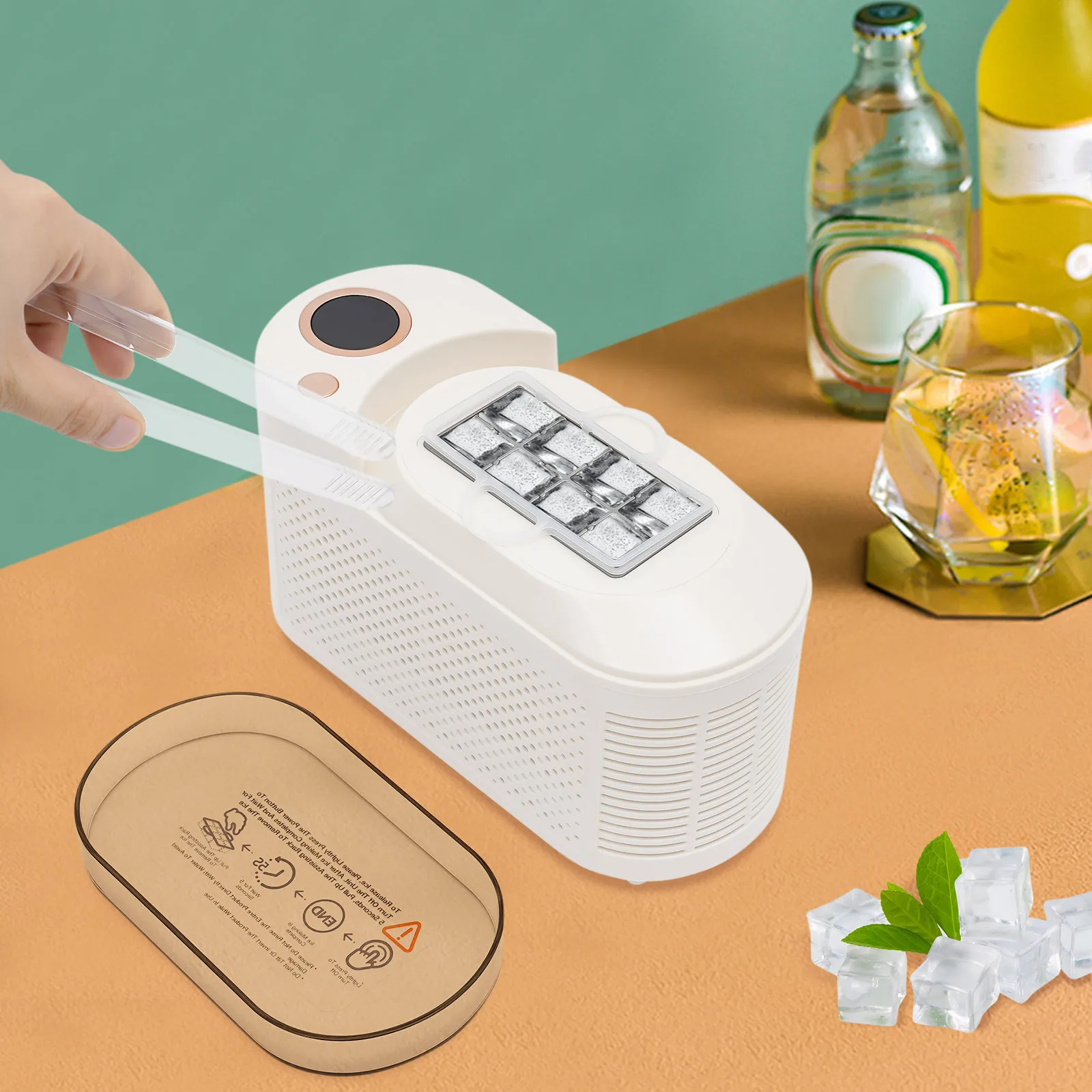 120W Portable Small Ice Maker, Countertop Ice Making Machine 8 Cubes Compact Ice-making for Home/Car/Travel