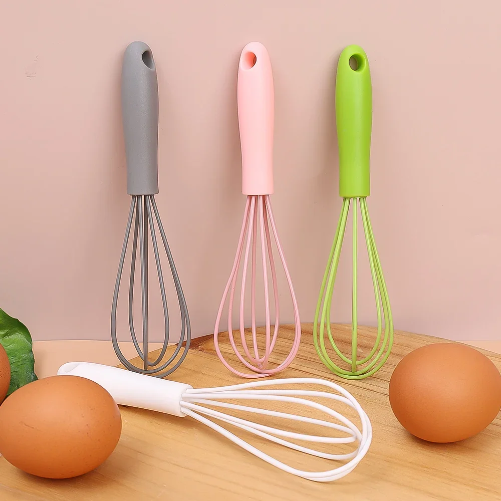 Silicone Egg Whisk Colorful Manual Egg Beater Stainless Steel Household Cream Whizzers Enduring Baking Tool Kitchen Accessories