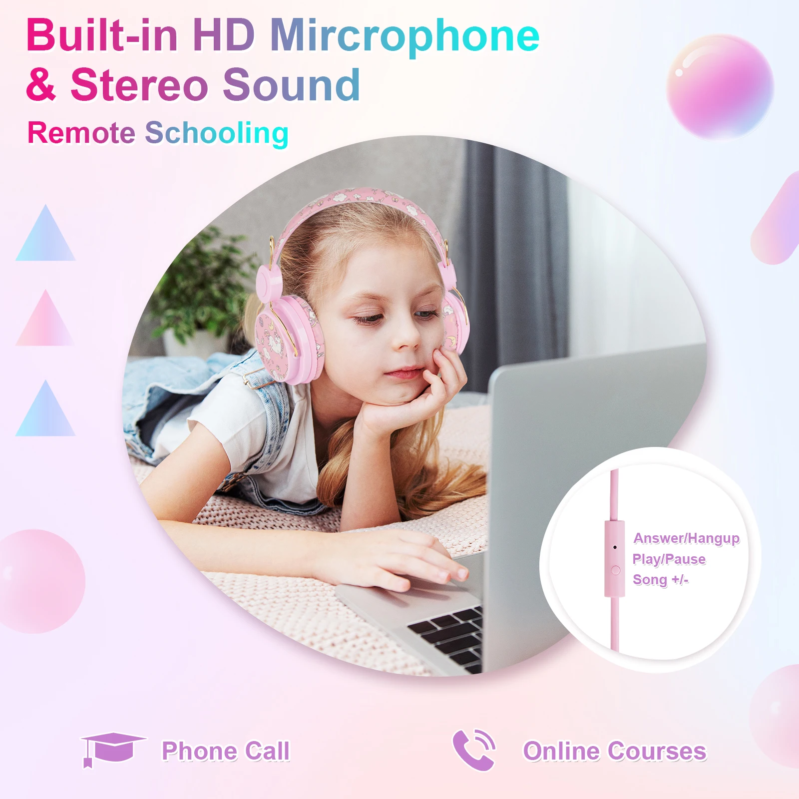 Unicorn Wired Headset For Kids Children Music Headphone with Mic For Ipad phone Laptop Birthady Gift