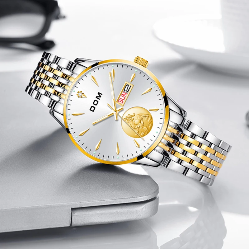 DOM fashion Men watch  simple with calendar ultra-thin fine steel waterproof and sweat proof men's watch M-1608