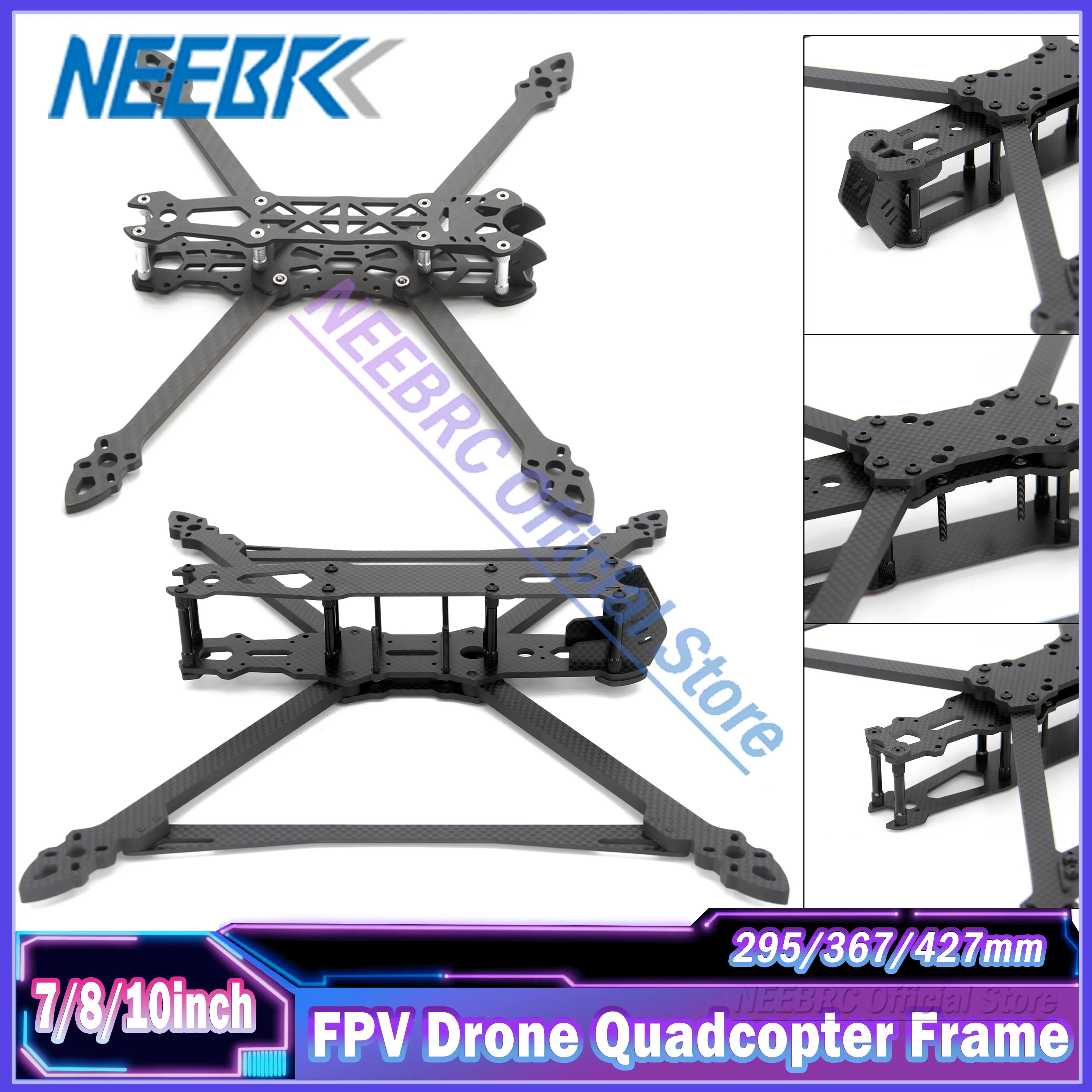 

7/8/10inch FPV Drone Quadcopter Frame 295/367/427mm Carbon Fiber for Mark4 V1 V2 APEX RC Racing Four-axle Model Freestyle DIY