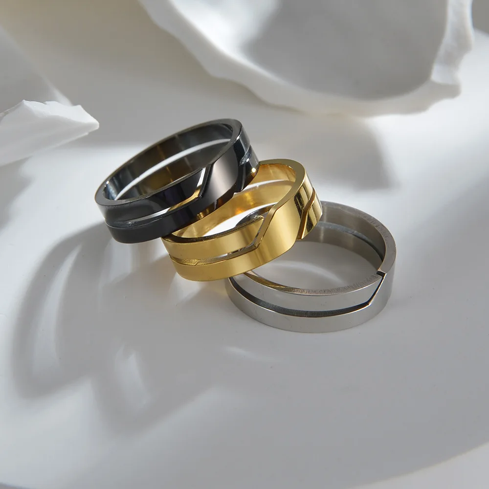 1 piece stainless steel hollow vacuum plated couple ring jewelry