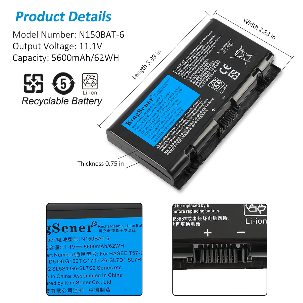 Kingsener-bateria do Portátil N150bat6 N150bat-6 N170sd N150sd N151sd N155s 687-n150s4292 5600mah 62wh - Imagem 3