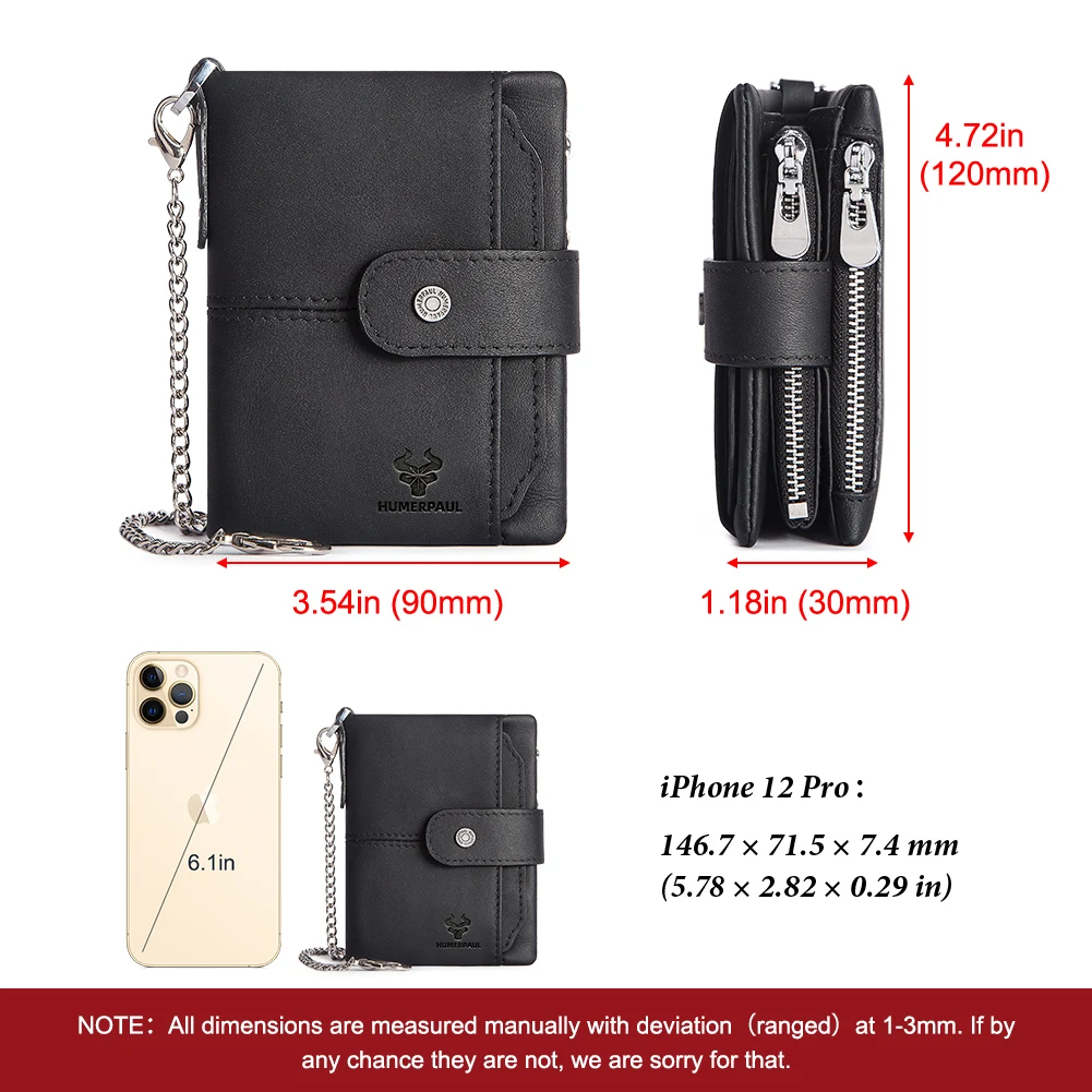 New Fashion Genuine Leather Men Wallet Casual Purse Rfid Blocking Card  Holder For Women Zipper Coin Pocket With Anti-theft Chain - AliExpress