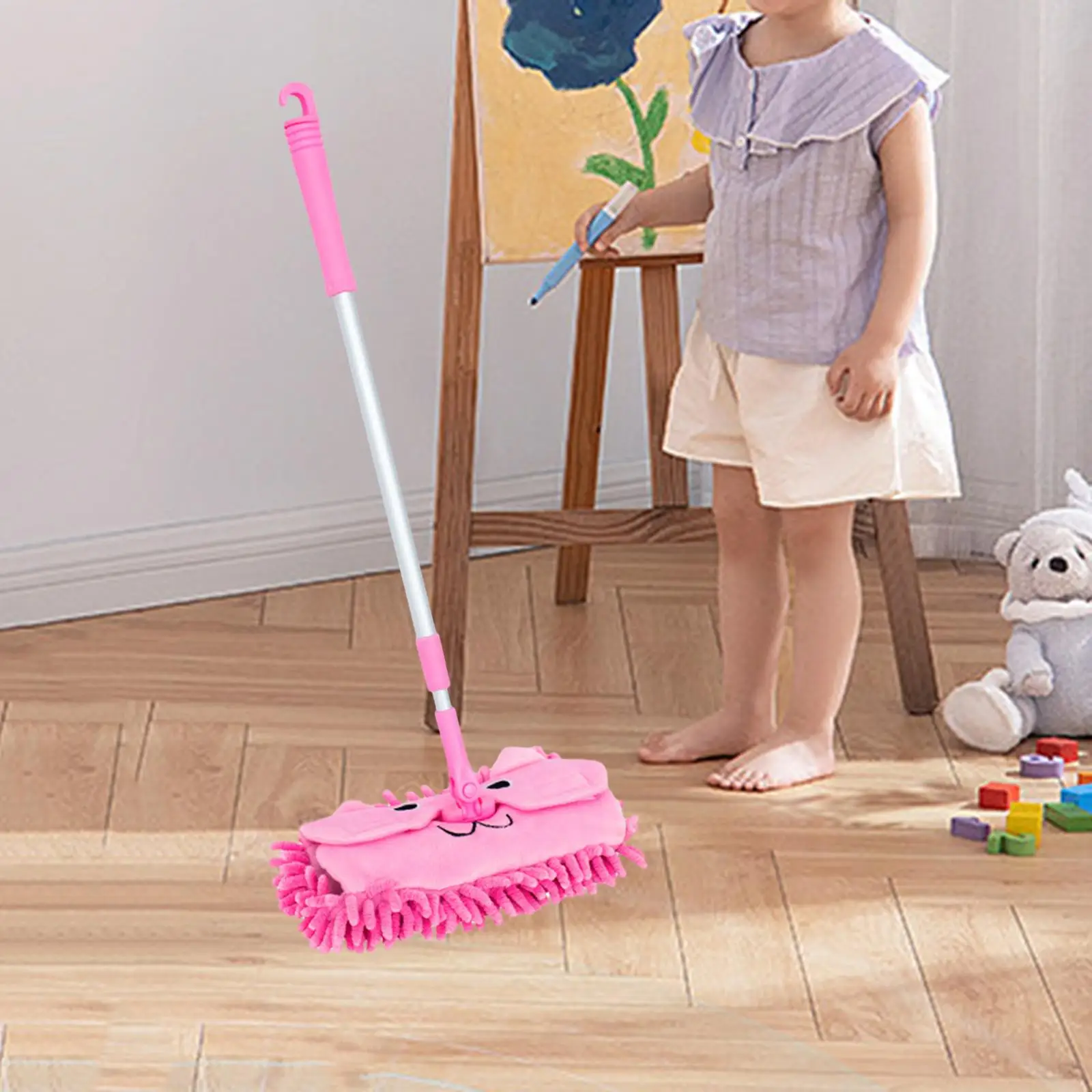Kids Mini Mop Toy Pretend Play Basic Skills Retractable Floor Cleaning Kids Household Cleaning Toy Role Play for Housework Gifts 2