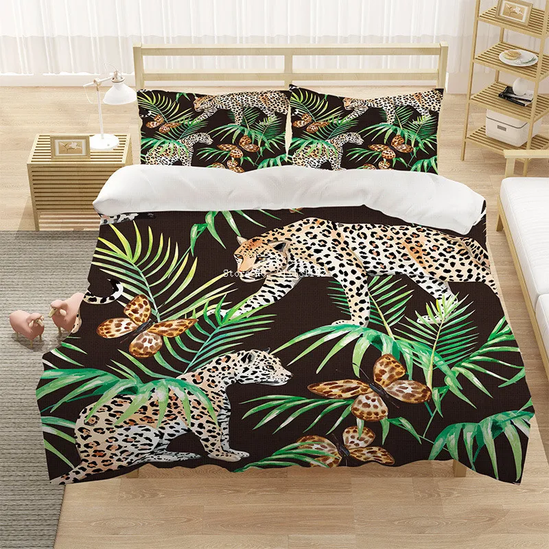 

Adult Children Down Quilt Cover 3D Printed Cartoon Leopard Tiger 2/3 Bedding Cover Large Single Full Twin Bed Home Textile