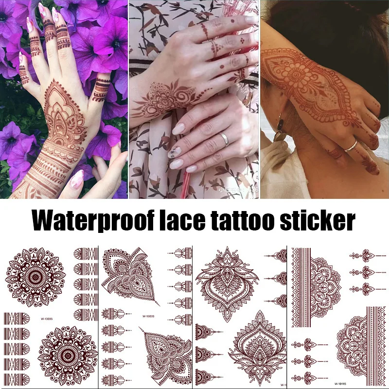 

Red Lace Tattoo Stickers Indian Brown Red Body Art Stickers Waterproof Semi-permanent Henna Stickers Temporary Sexy Sticker
