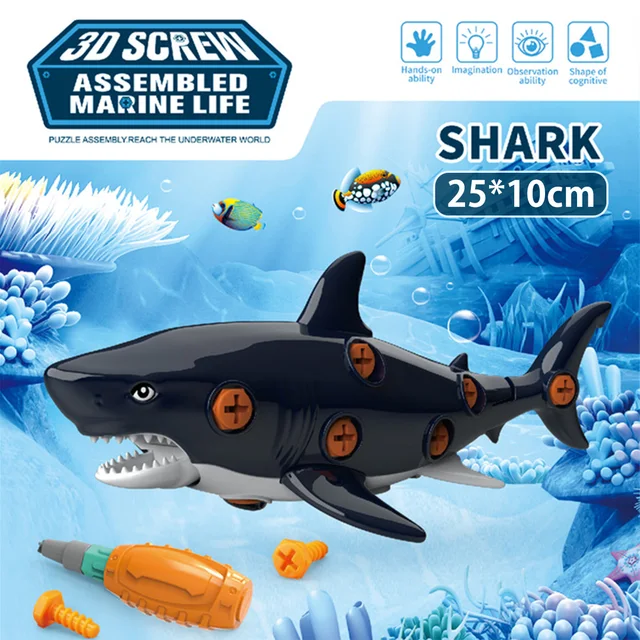 Assemble Marine Animal Toy for Fine Motor Skills Take Apart Marine Animal Toy Educational Building Set with Electric Drill DIY 3